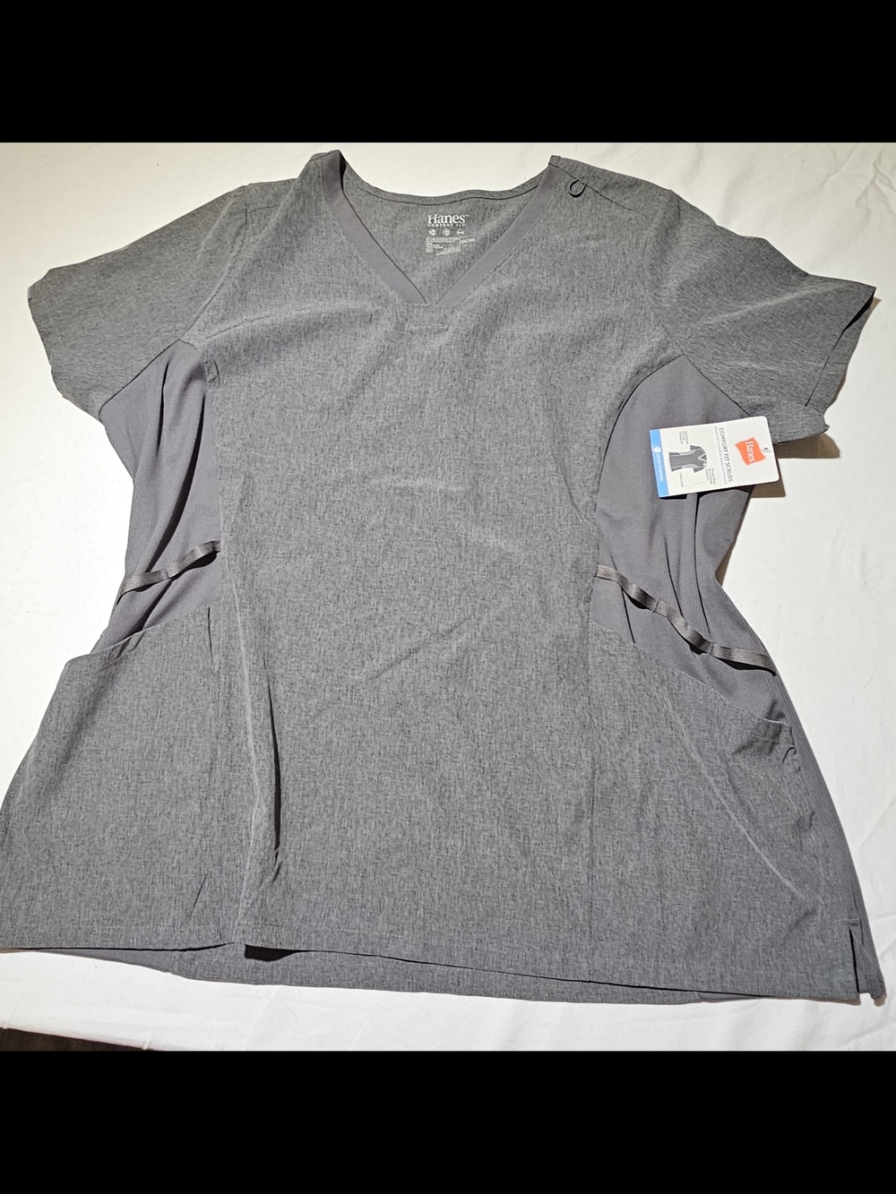 Hanes Women's Gray Short-Sleeve V-Neck Scrubs Top